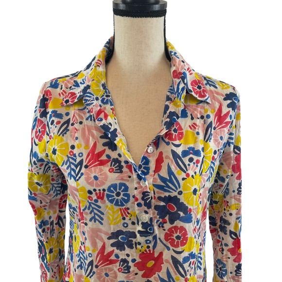 ROBERTA ROLLER RABBIT FLORAL ROLL TAB SLEEVE COTTON SHIRT DRESS XS - Picture 3 of 12